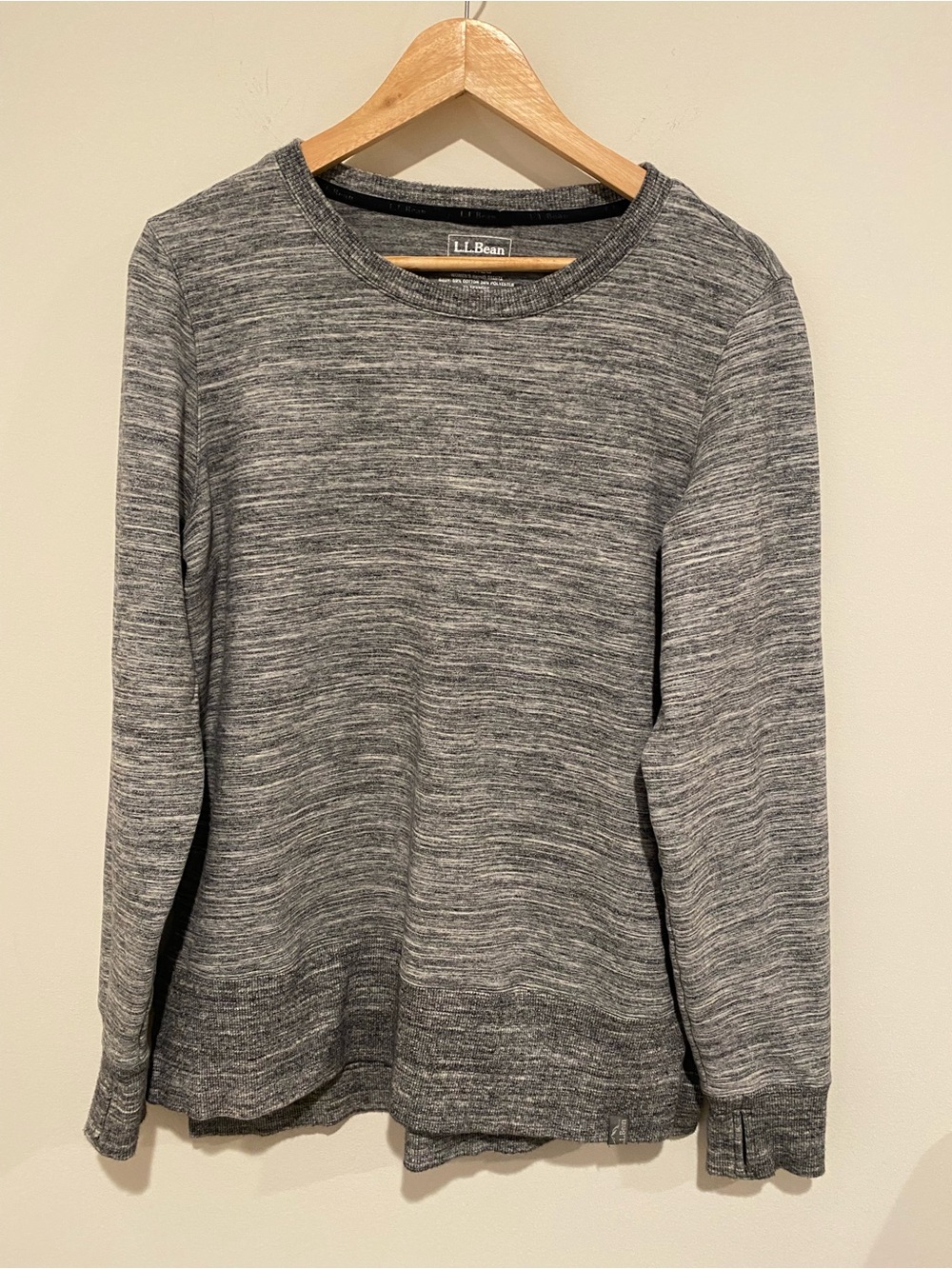 LL Bean Sweatshirt Womens M REG Gray Cozy Split-Hem Pullover Thumb Holes
